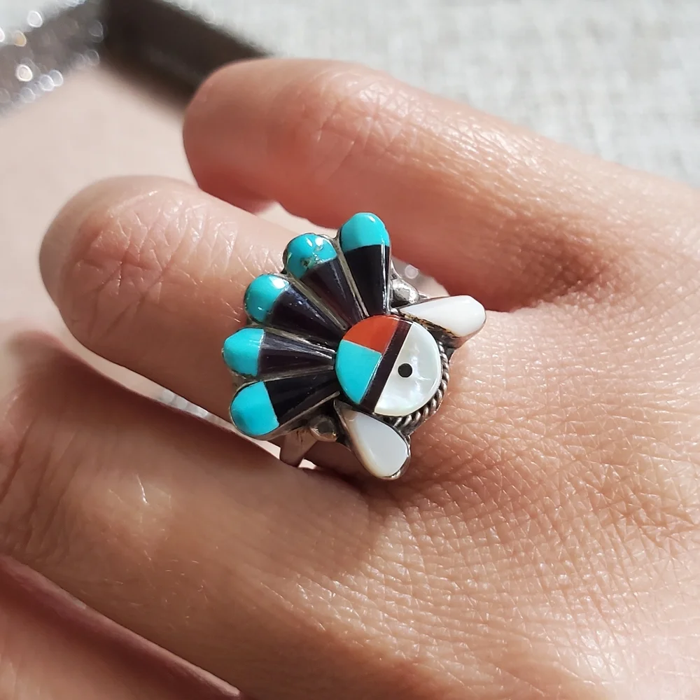 Vintage Native American Kachina Sterling Inlay Ring